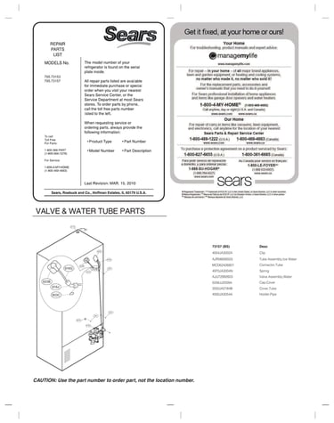 Valve/water tube parts