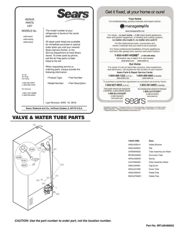 Valve/water tube parts