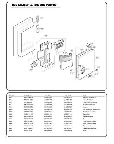 Ice maker/ice bin parts