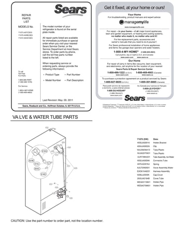 Valve/water tube parts