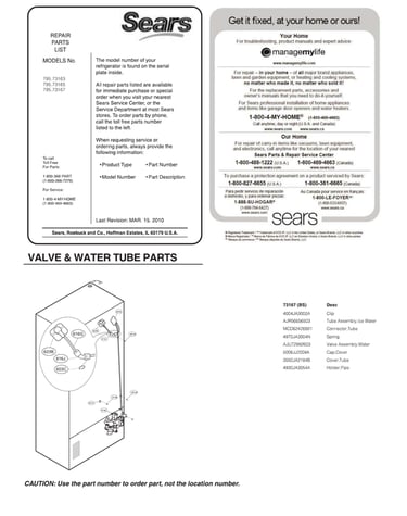 Valve/water tube parts
