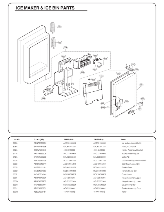 Ice maker/ice bin parts