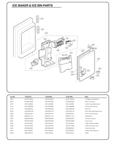 Ice maker/ice bin parts