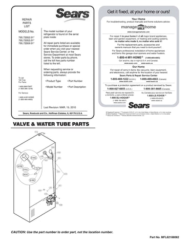Valve/water tube parts