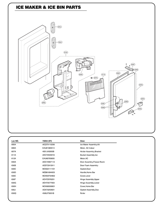 Ice maker/ice bin parts