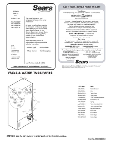 Valve/water tube parts