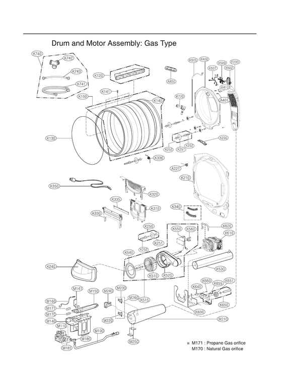 Drum/motor assy: gas type