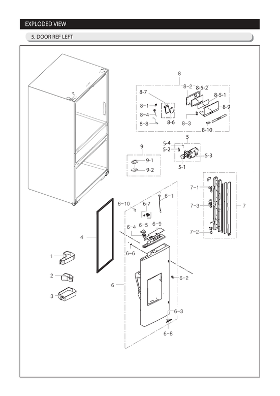Refrigerator left door parts
