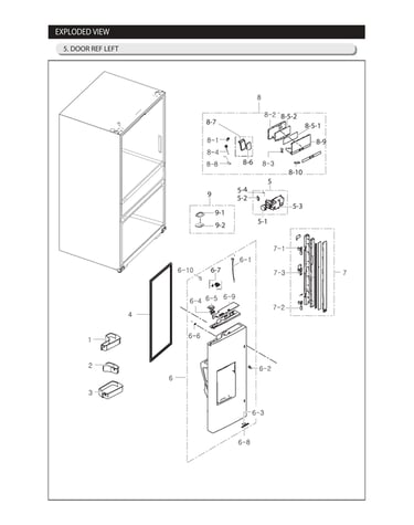 Refrigerator left door parts