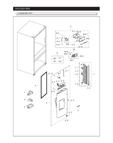 Left refrigerator door parts