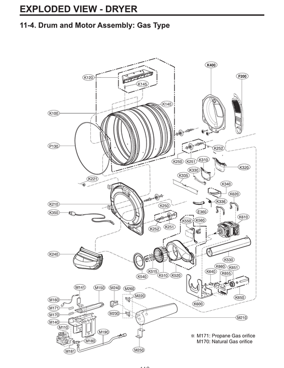 Drum & motor assy: gas type