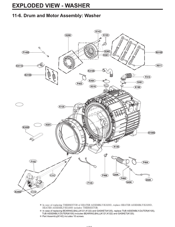 Drum & motor assy: washer