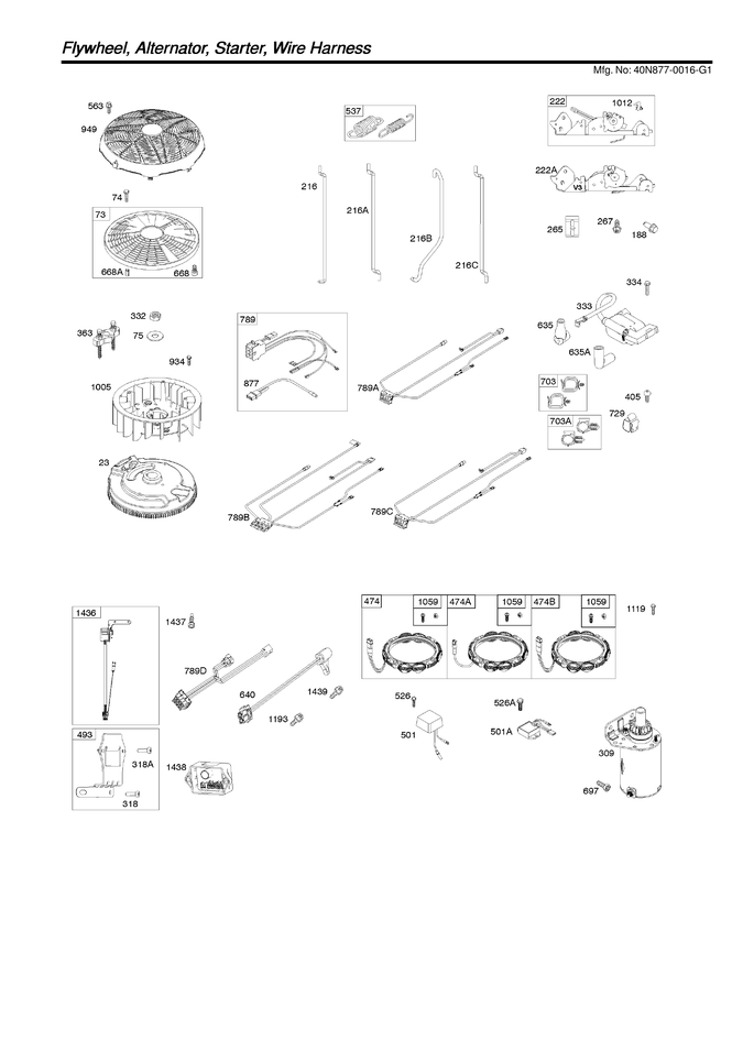 Flywheel/alternator/wire harness