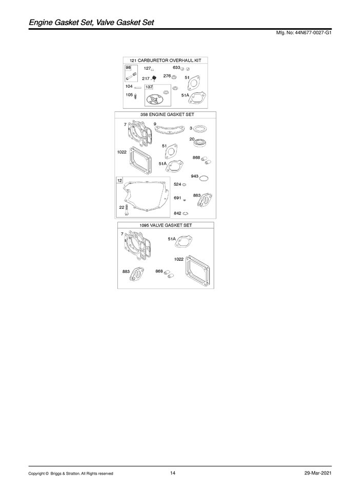 Engine & valve gasket sets