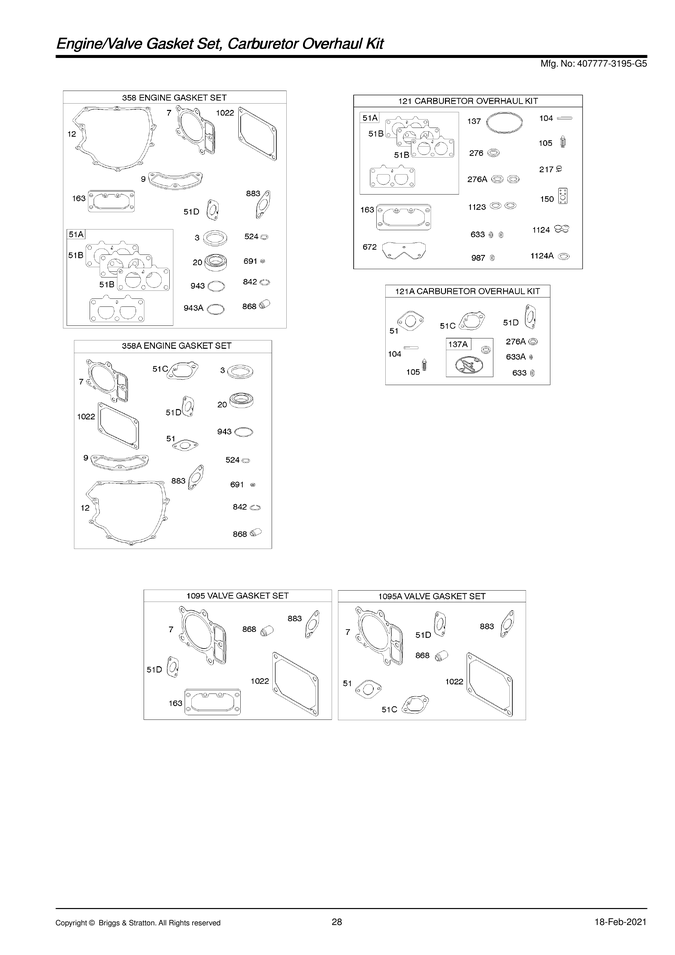 ENGINE & VALVE GASKET SETS