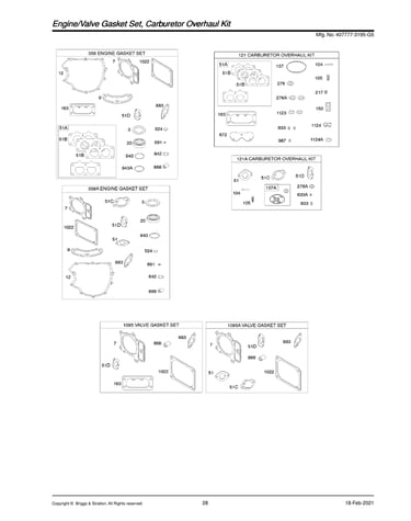 Engine & valve gasket sets