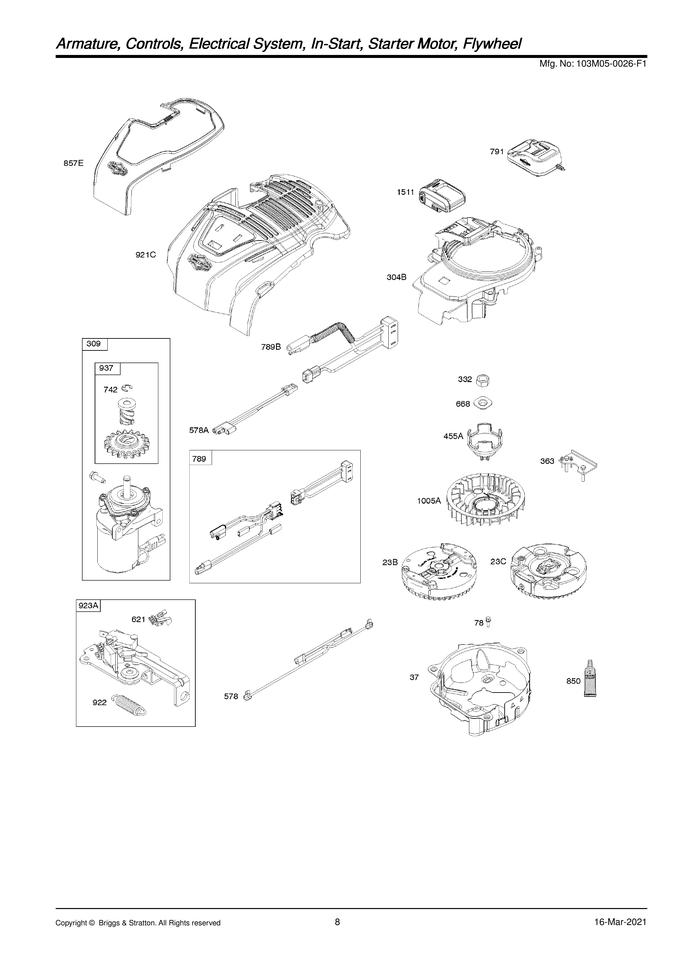 Starter motor/flywheel/in-start