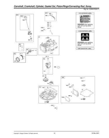 Camshaft/crankshaft/cylinder/sump