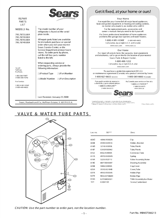 Valve & water tube parts