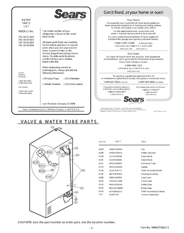 Valve & water tube parts
