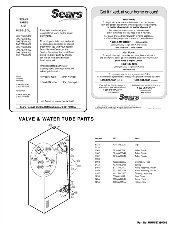 Valve & water tube parts