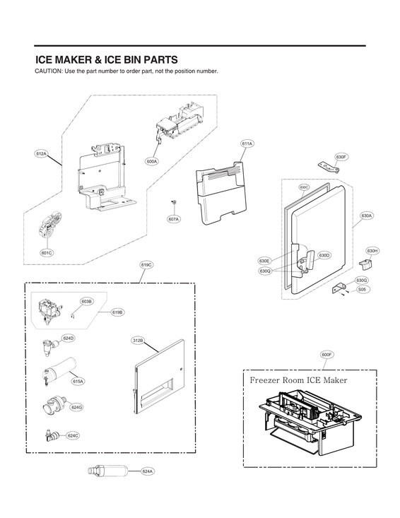 Ice maker & ice bin parts