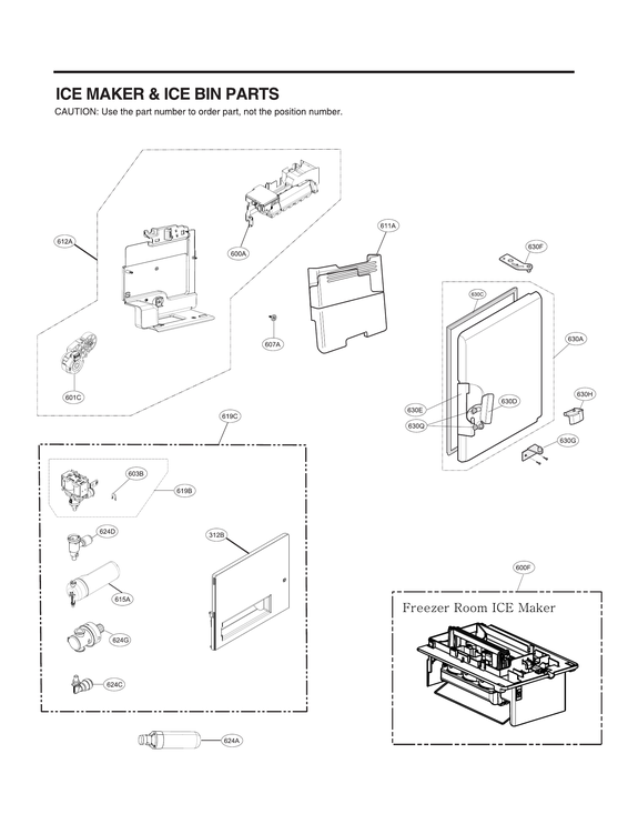 Ice maker & ice bin parts