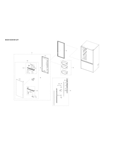 Left refrigerator door parts