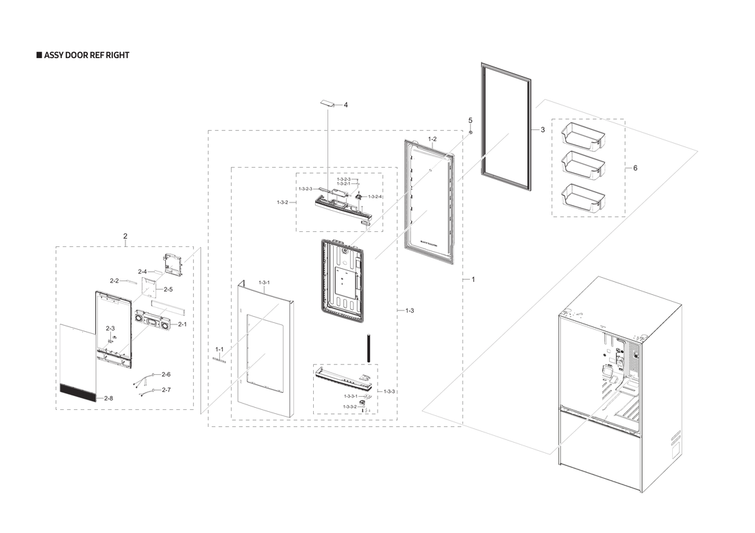 Right refrigerator door parts