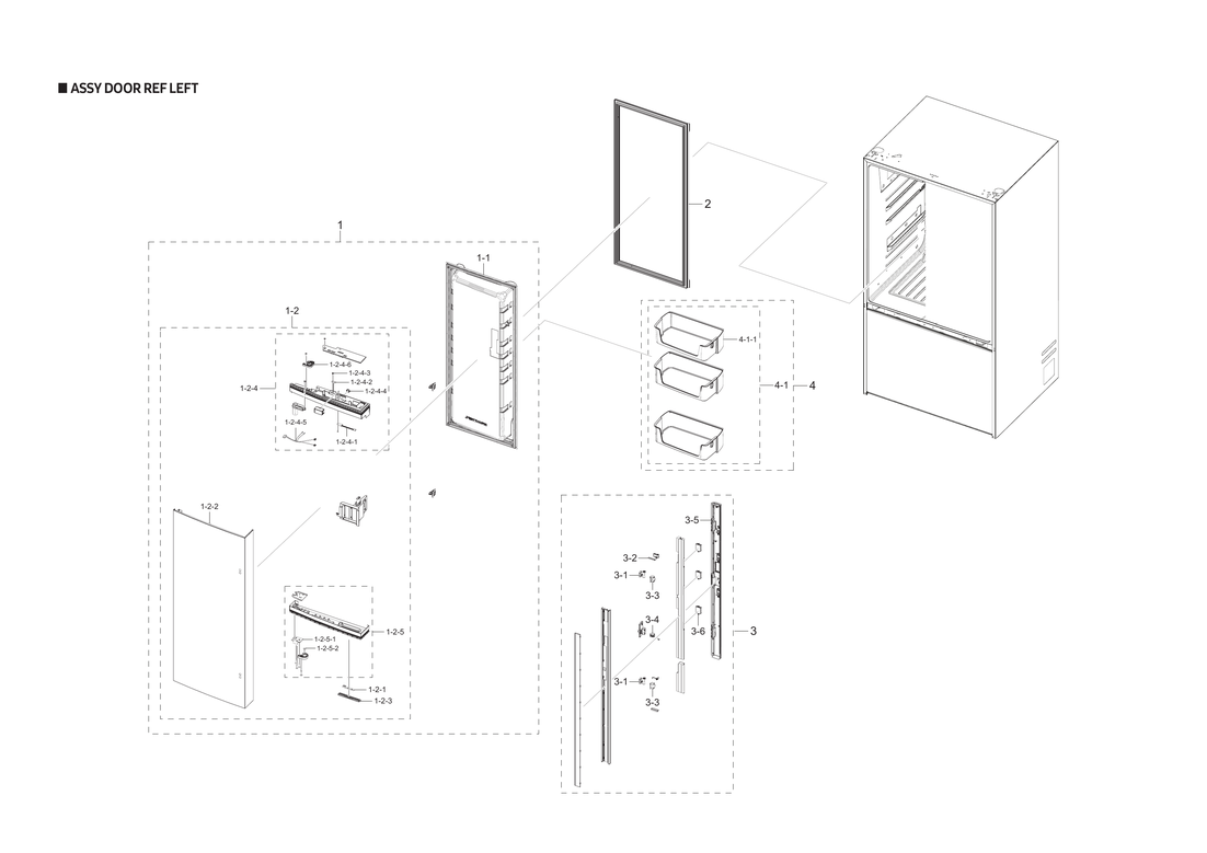 Left refrigerator door parts
