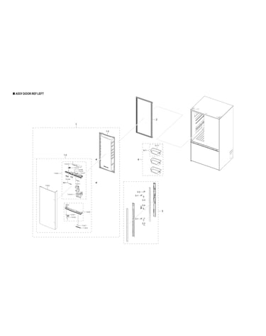 Left refrigerator door parts