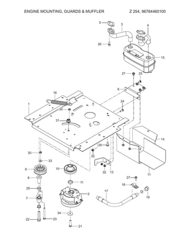 Engine mounting/guards/muffler