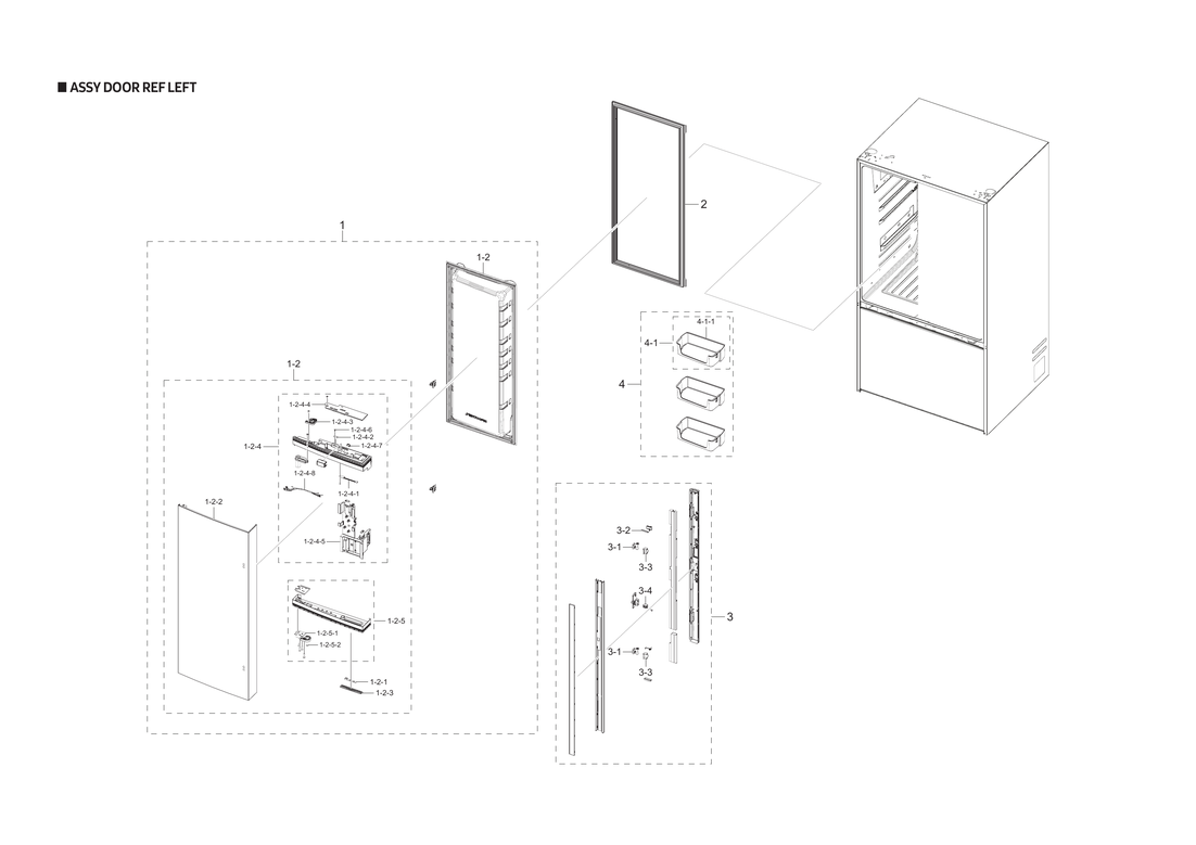 Left refrigerator door parts