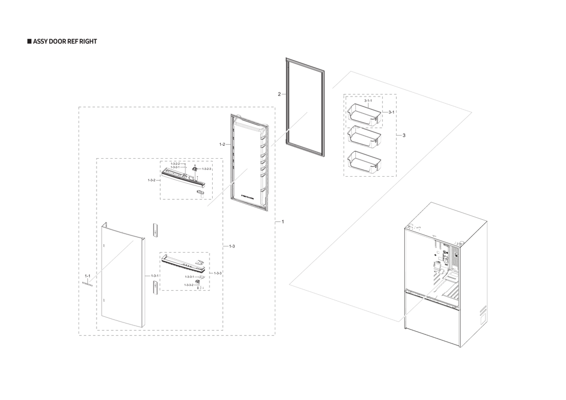 Right refrigerator door parts