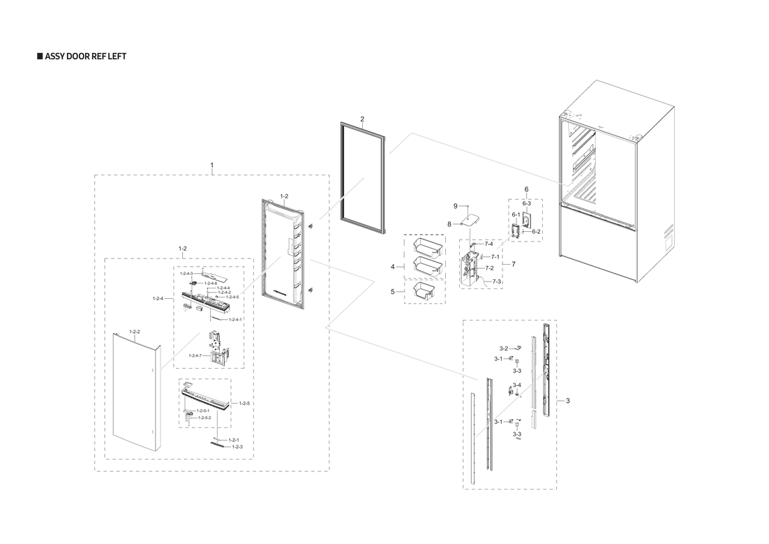 Left refrigerator door parts