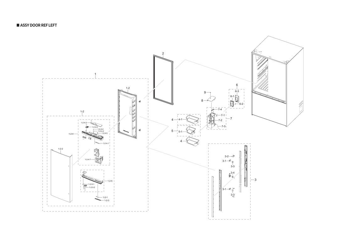 Left refrigerator door parts