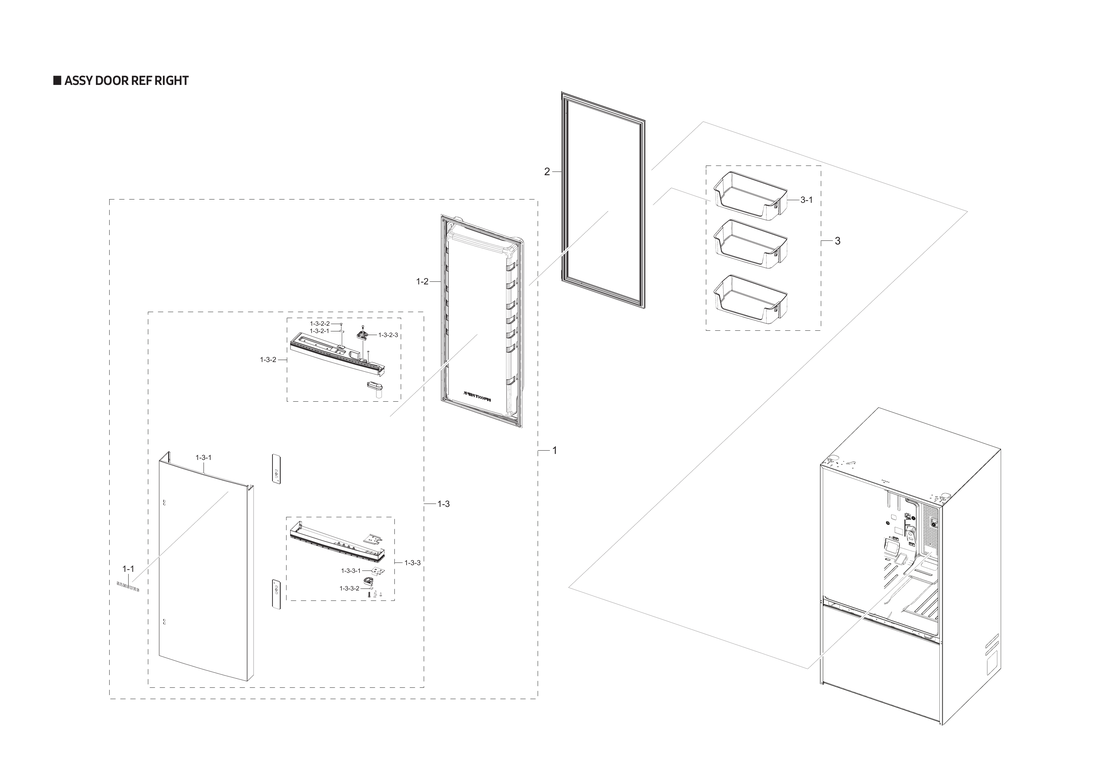 Right refrigerator door parts