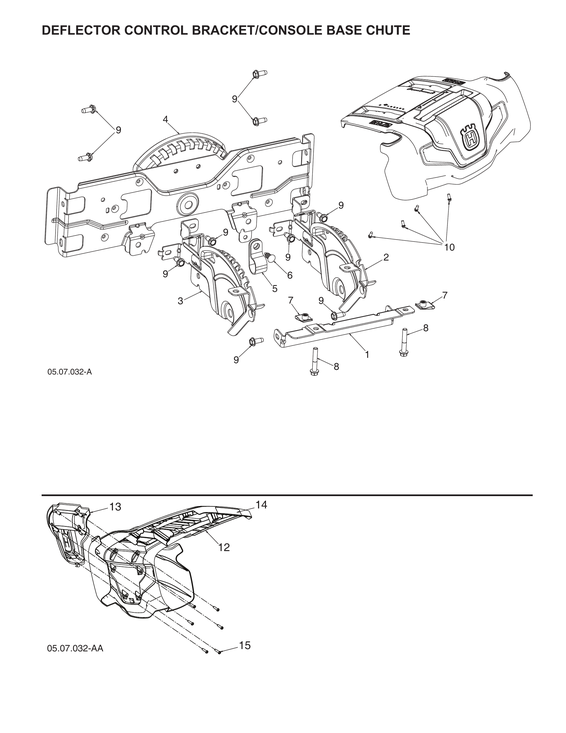 Deflector control bracket/console base chute