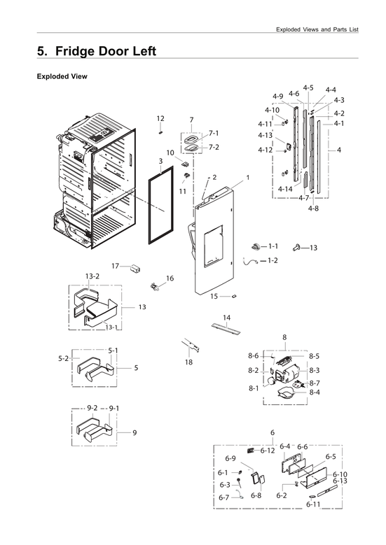 Left refrigerator door parts