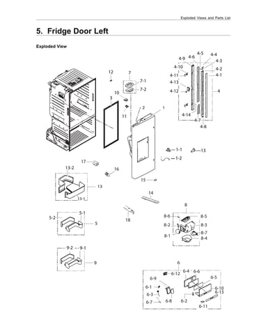 Left refrigerator door parts