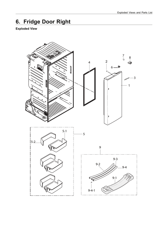 Right refrigerator door parts
