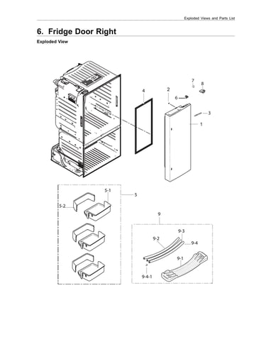 Right refrigerator door parts