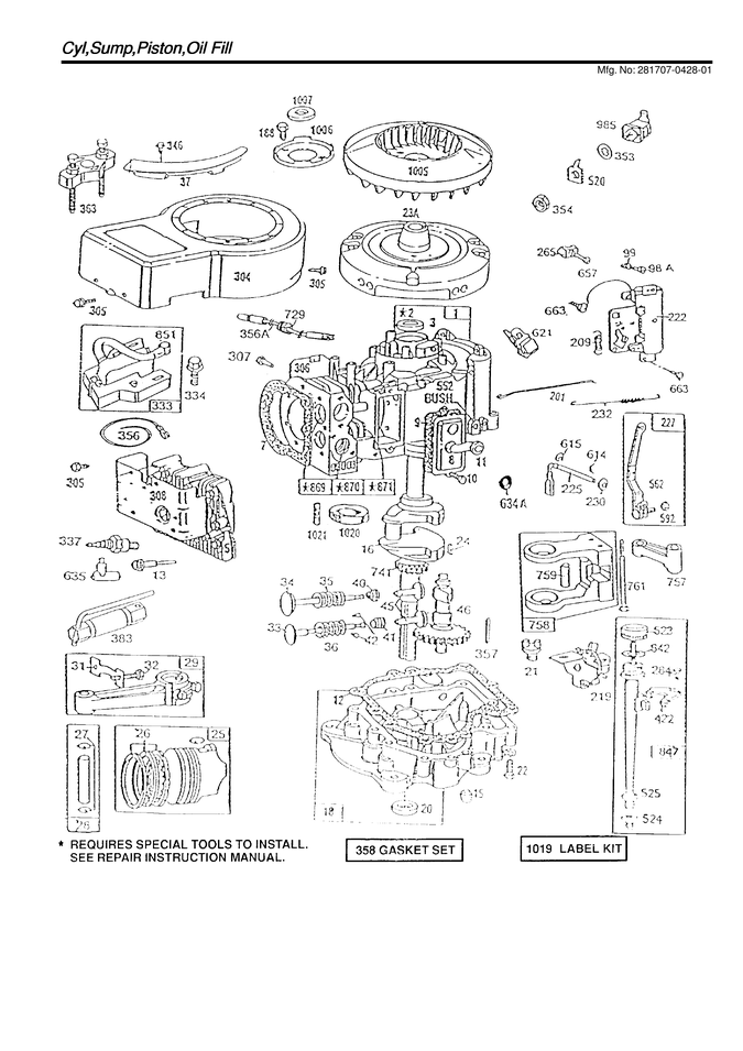 Cylinder/sump/piston/oil fill