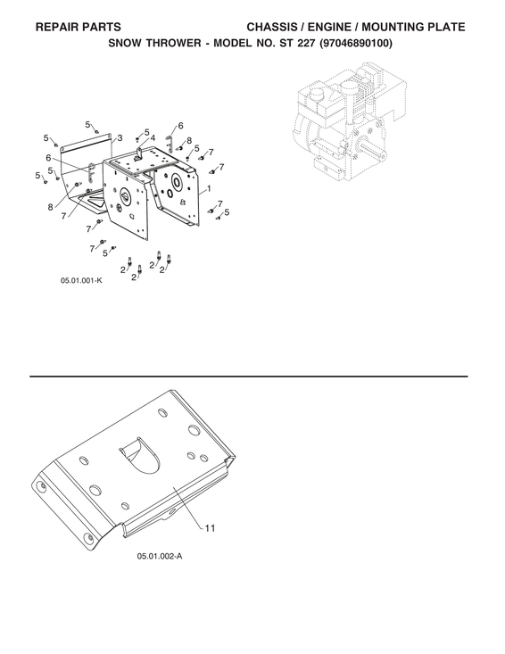 Chassis/engine/mounting plate