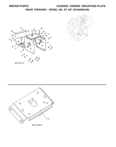 Chassis/engine/mounting plate