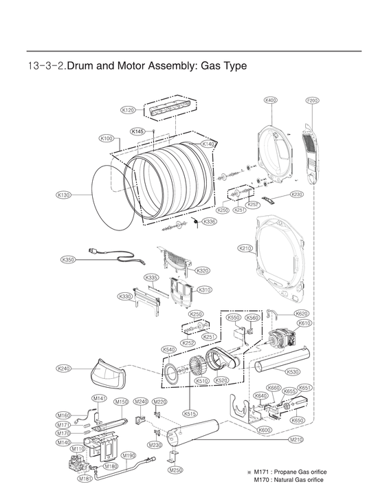 Drum & motor assy: gas type
