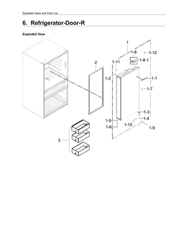 Right refrigerator door parts