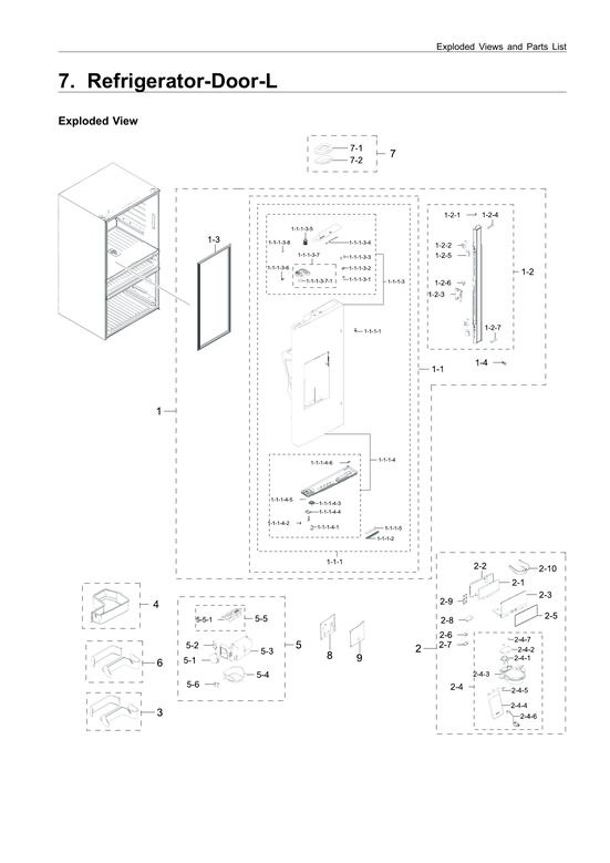 Left refrigerator door parts