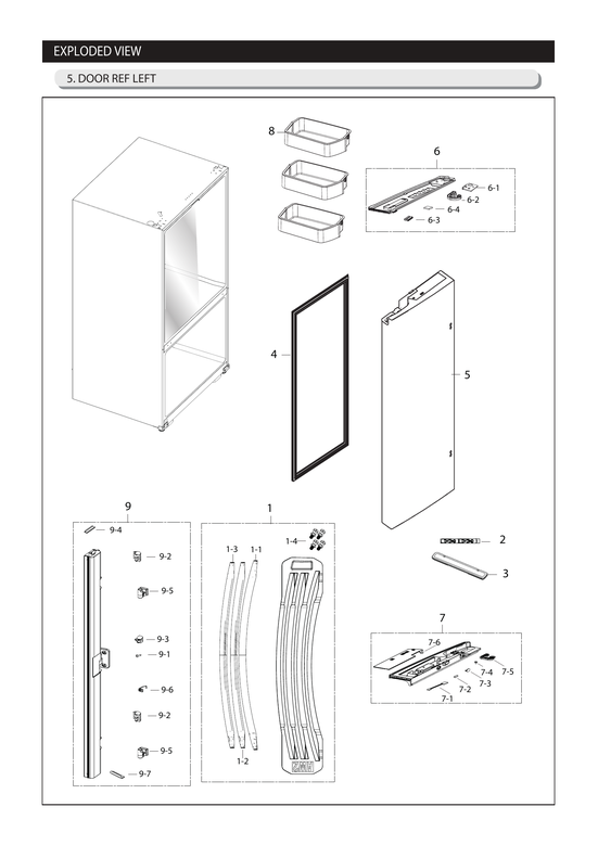 Left refrigerator door parts