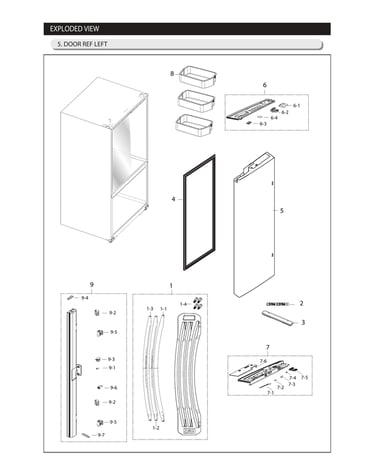 Left refrigerator door parts
